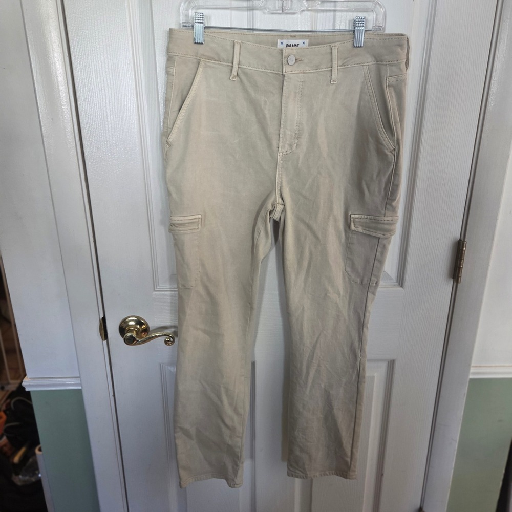 PAIGE Mayslie Cargo Pants Tan Khaki Sand Utility Slim Stretch Womens Size 30
